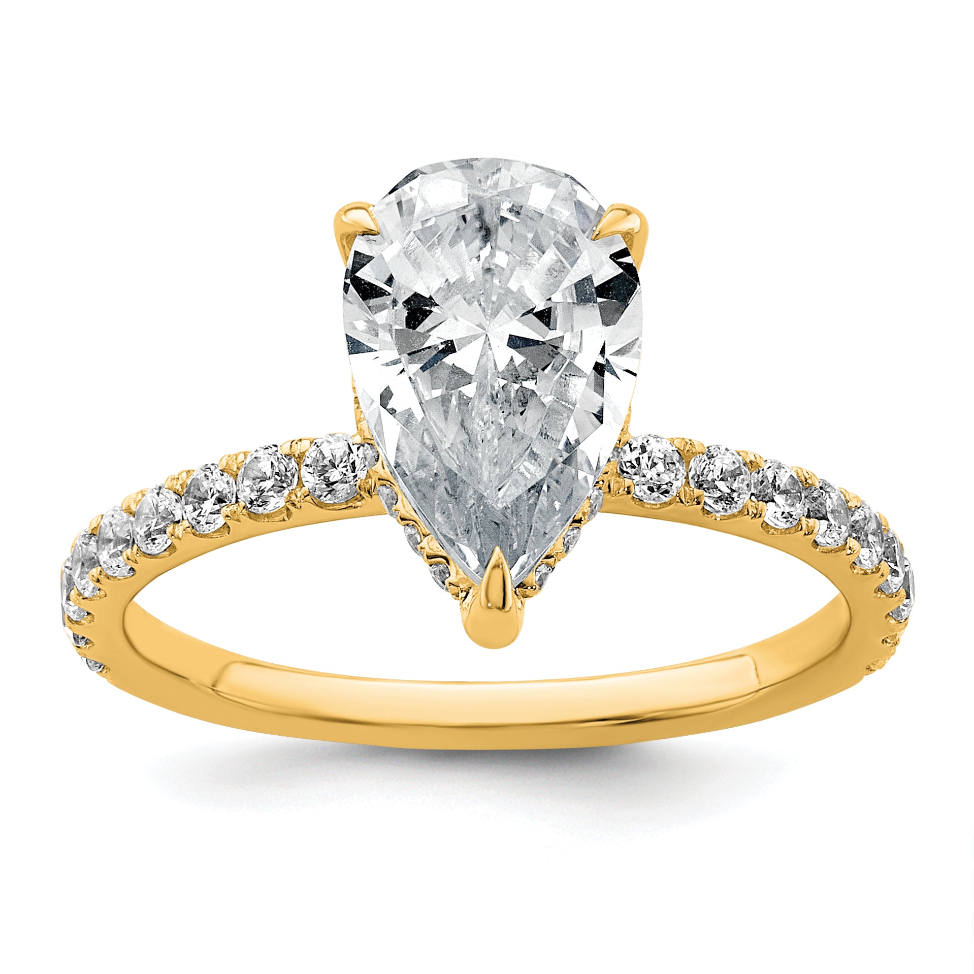 14k 2 5/8 carat Certified Lab Grown Diamond VS+ F+ Pear Complete Solitaire with Flair Engagement Ring