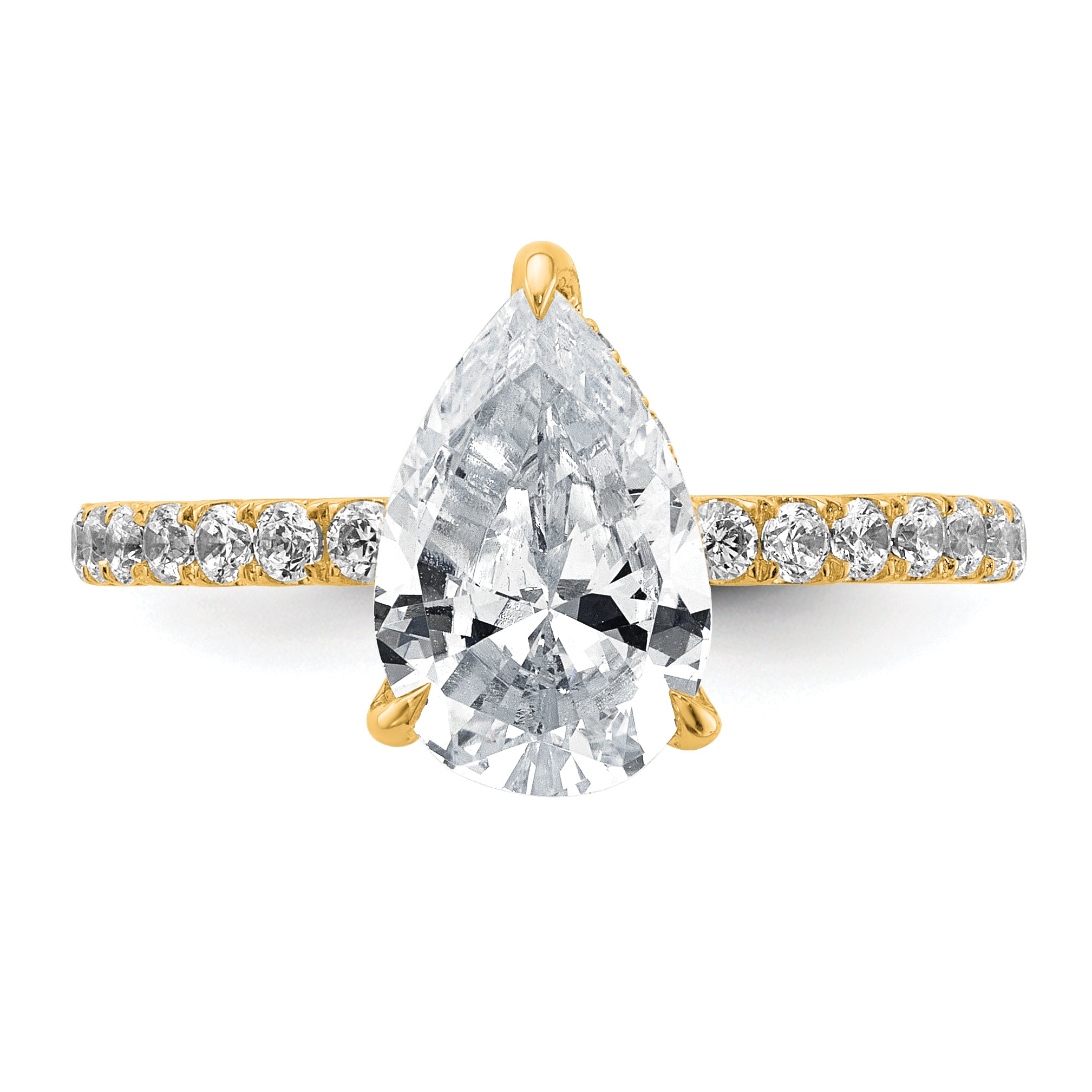 14k 2 5/8 carat Certified Lab Grown Diamond VS/SI+ G+ Pear Complete Solitaire with Flair Engagement Ring