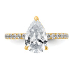 14k 2 5/8 carat Certified Lab Grown Diamond VS/SI+ G+ Pear Complete Solitaire with Flair Engagement Ring