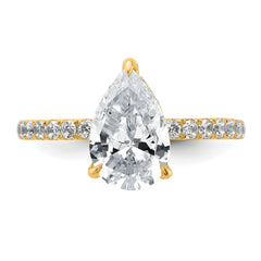 14k 2 5/8 carat Certified Lab Grown Diamond VS/SI+ G+ Pear Complete Solitaire with Flair Engagement Ring