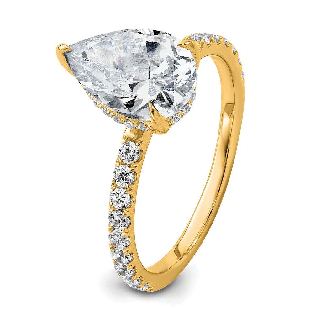 14k 2 5/8 carat Certified Lab Grown Diamond VS+ F+ Pear Complete Solitaire with Flair Engagement Ring