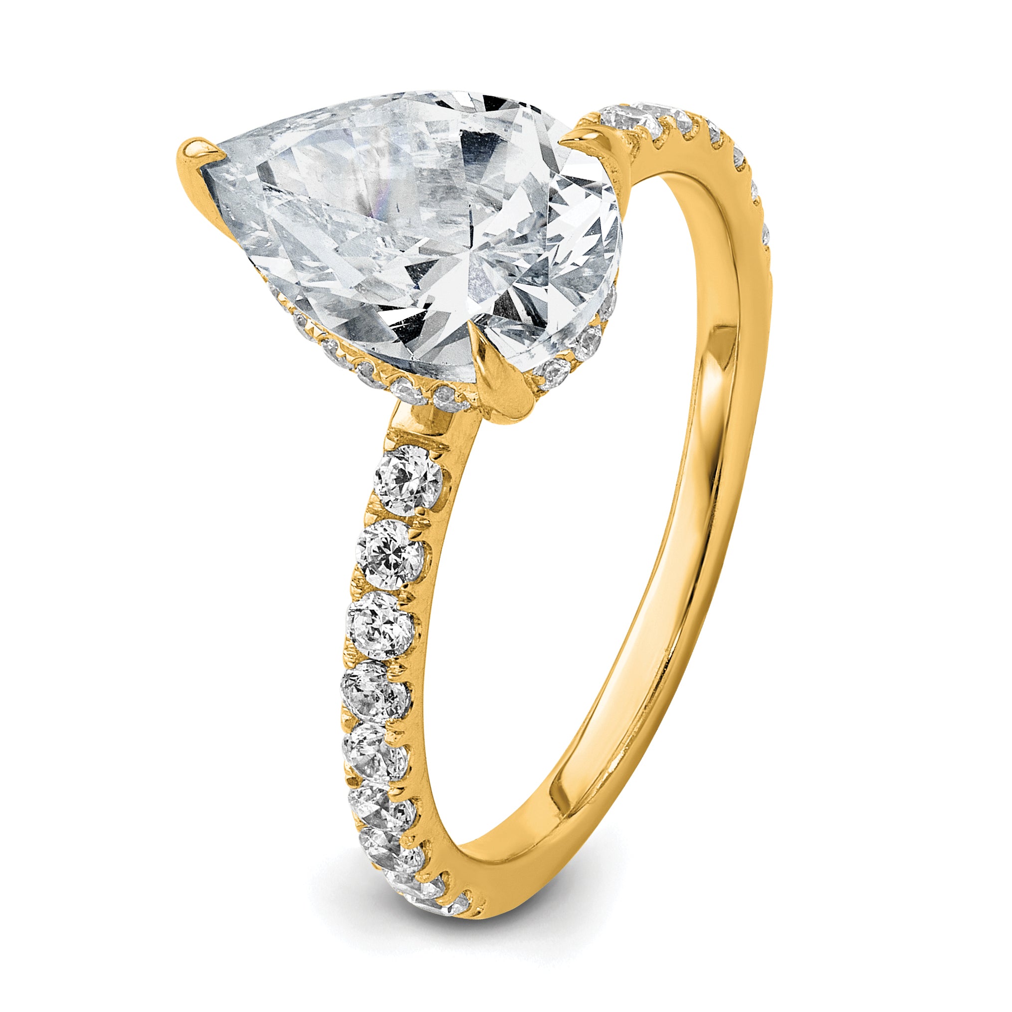 14k 2 5/8 carat Certified Lab Grown Diamond VS+ F+ Pear Complete Solitaire with Flair Engagement Ring