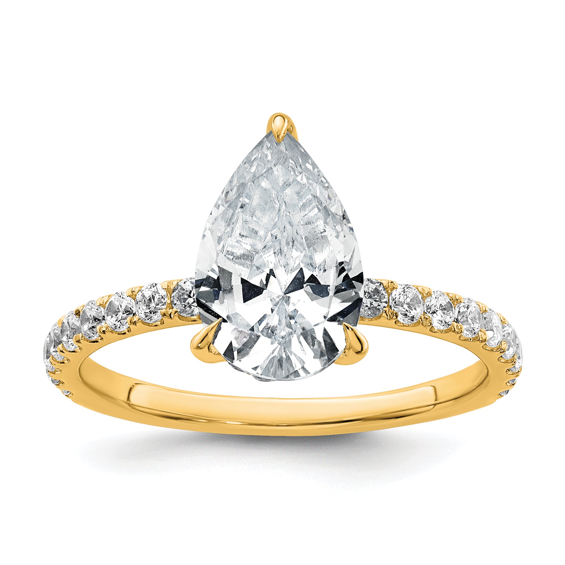 14k 2 5/8 carat Certified Lab Grown Diamond VS/SI+ G+ Pear Complete Solitaire with Flair Engagement Ring Main image