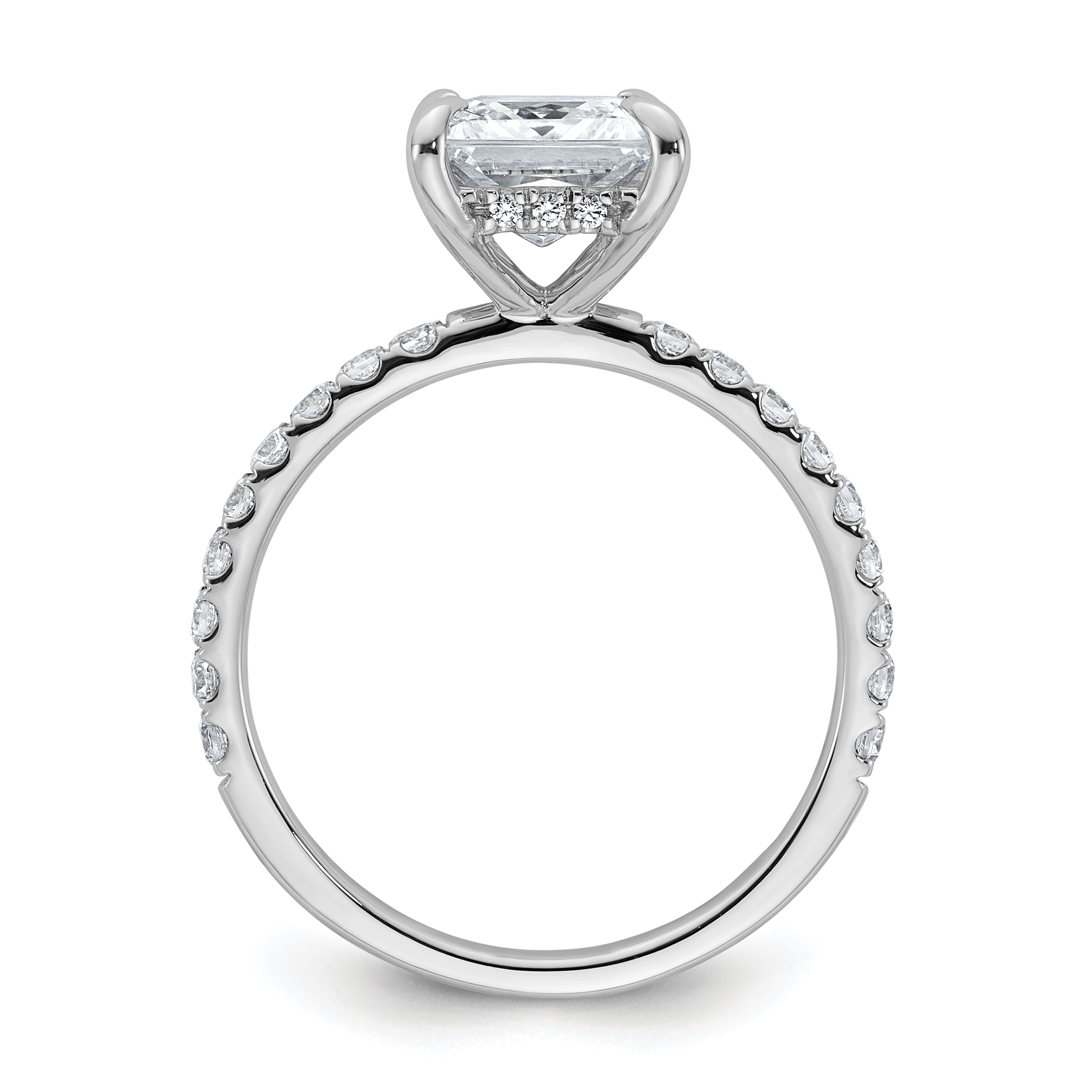 14k White Gold 2 1/2 carat Certified Lab Grown Diamond VS/SI+ G+ Princess Complete Solitaire with Flair Engagement Ring Secondary image