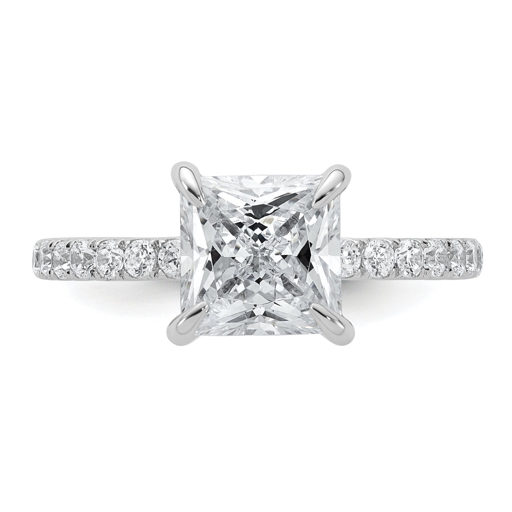 14k White Gold 2 1/2 carat Certified Lab Grown Diamond VS+ F+ Princess Complete Solitaire with Flair Engagement Ring