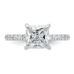 14k White Gold 2 1/2 carat Certified Lab Grown Diamond VS+ F+ Princess Complete Solitaire with Flair Engagement Ring