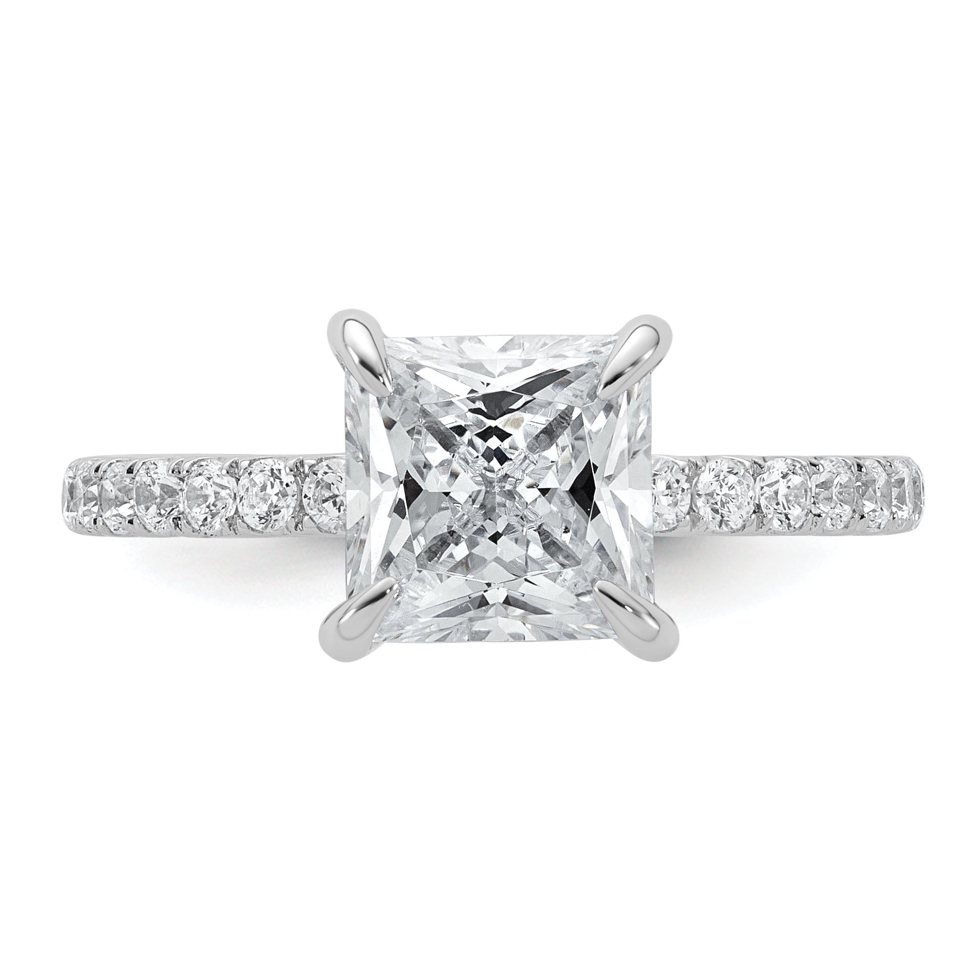 14k White Gold 2 1/2 carat Certified Lab Grown Diamond VS+ F+ Princess Complete Solitaire with Flair Engagement Ring