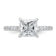 14k White Gold 2 1/2 carat Certified Lab Grown Diamond VS+ F+ Princess Complete Solitaire with Flair Engagement Ring