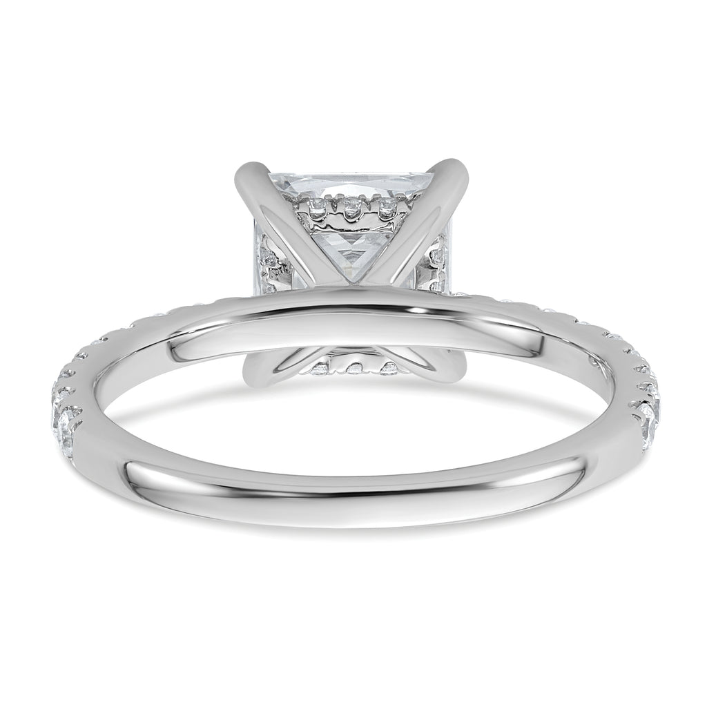 14k White Gold 2 1/2 carat Certified Lab Grown Diamond VS+ F+ Princess Complete Solitaire with Flair Engagement Ring