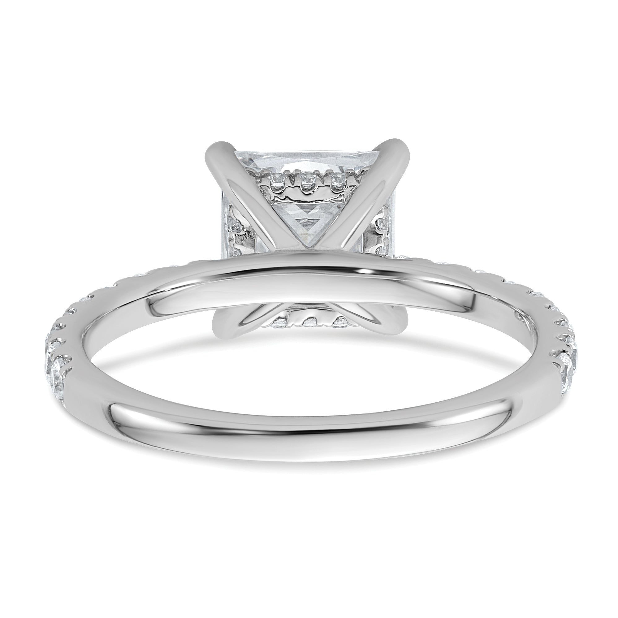 14k White Gold 2 1/2 carat Certified Lab Grown Diamond VS+ F+ Princess Complete Solitaire with Flair Engagement Ring