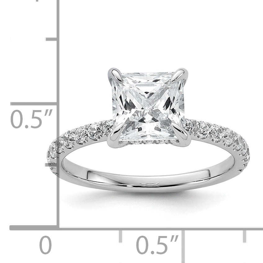 14k White Gold 2 1/2 carat Certified Lab Grown Diamond VS/SI+ G+ Princess Complete Solitaire with Flair Engagement Ring