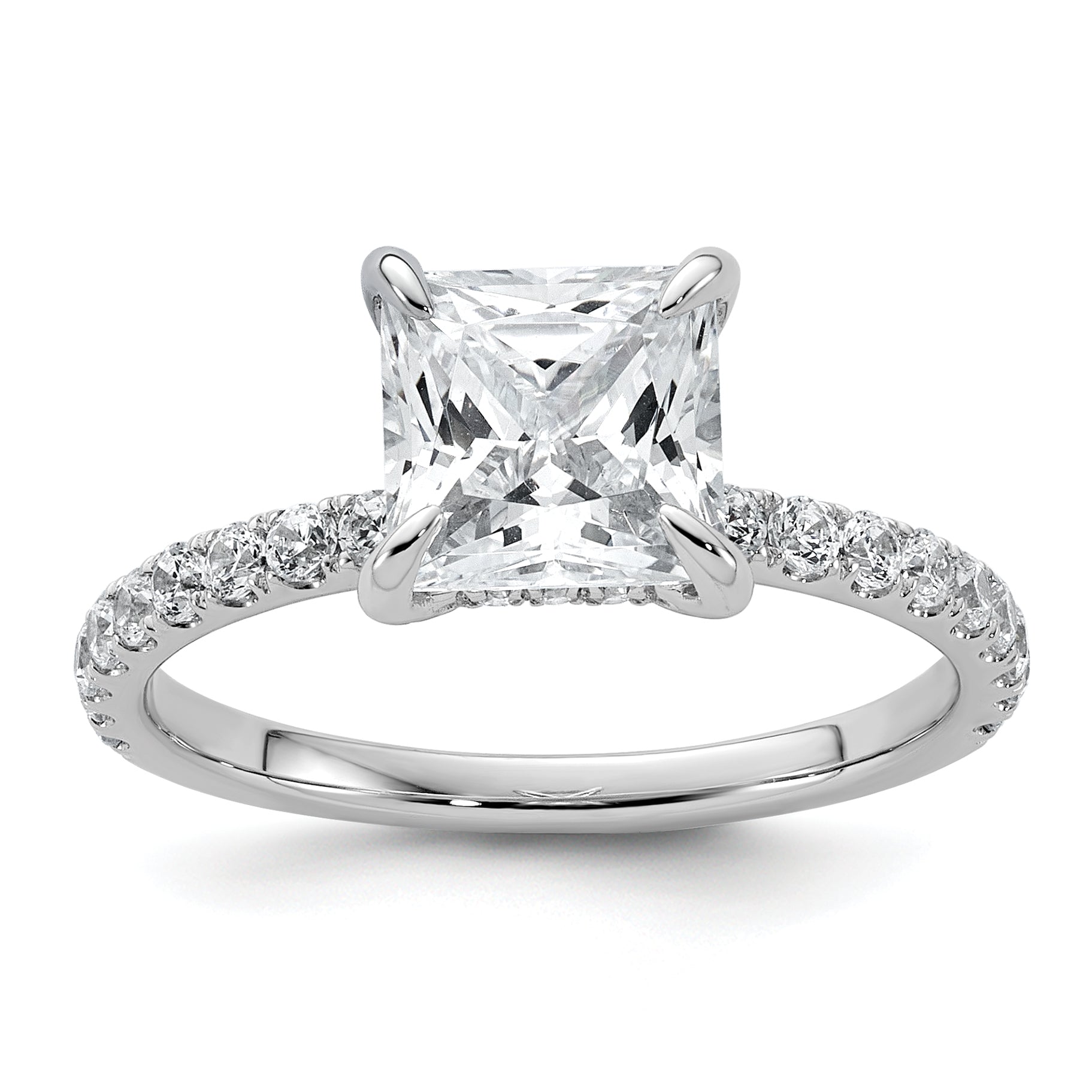 14k White Gold 2 1/2 carat Certified Lab Grown Diamond VS+ F+ Princess Complete Solitaire with Flair Engagement Ring Main image