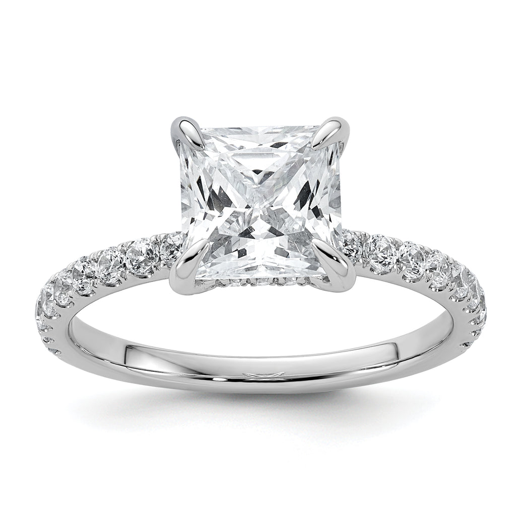 14k White Gold 2 1/2 carat Certified Lab Grown Diamond VS+ F+ Princess Complete Solitaire with Flair Engagement Ring