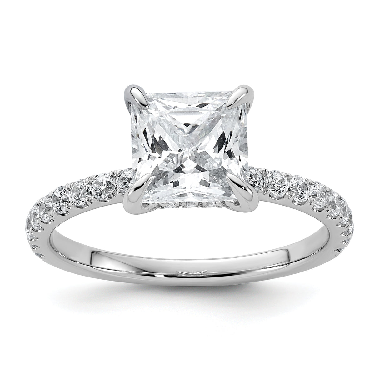 14k White Gold 2 1/2 carat Certified Lab Grown Diamond VS+ F+ Princess Complete Solitaire with Flair Engagement Ring