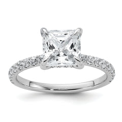 14k White Gold 2 1/2 carat Certified Lab Grown Diamond VS+ F+ Princess Complete Solitaire with Flair Engagement Ring