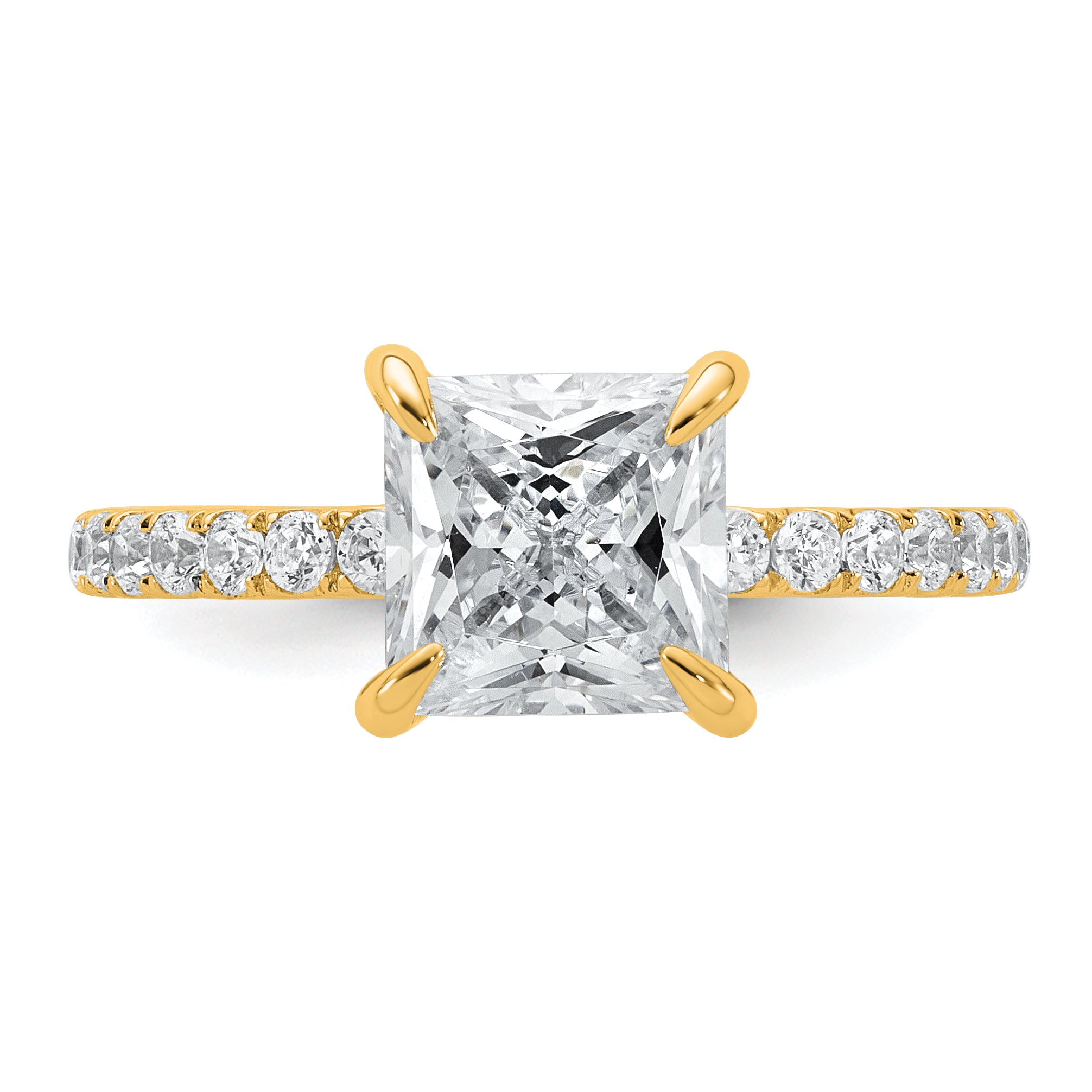 14k 2 1/2 carat Certified Lab Grown Diamond VS+ F+ Princess Complete Solitaire with Flair Engagement Ring