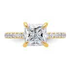 14k 2 1/2 carat Certified Lab Grown Diamond VS/SI+ G+ Princess Complete Solitaire with Flair Engagement Ring
