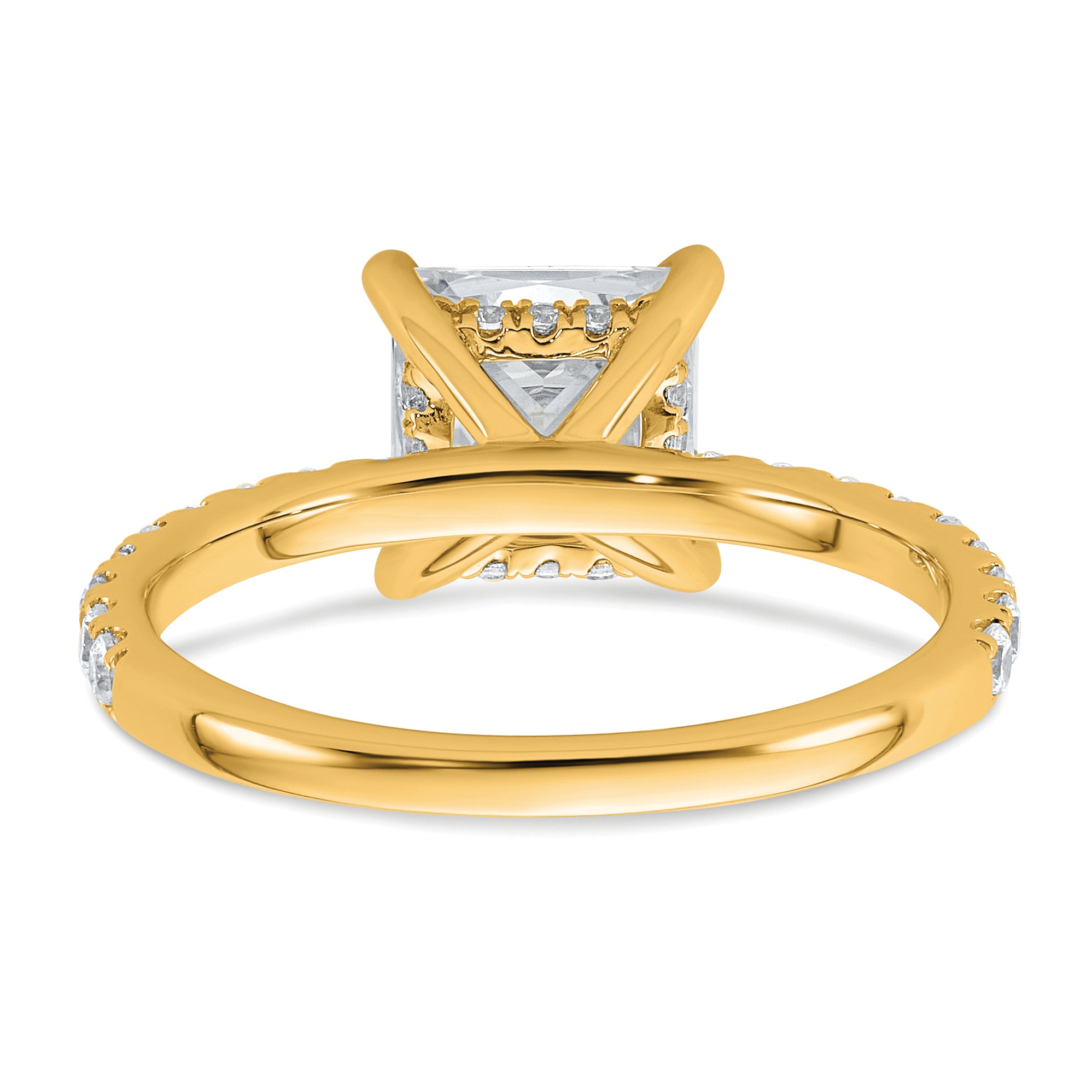 14k 2 1/2 carat Certified Lab Grown Diamond VS+ F+ Princess Complete Solitaire with Flair Engagement Ring