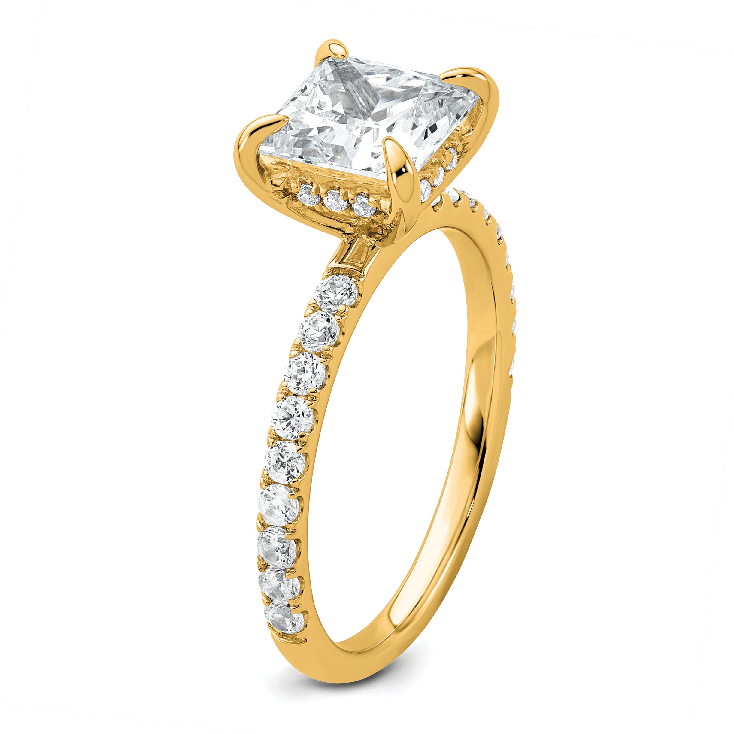 14k 2 1/2 carat Certified Lab Grown Diamond VS+ F+ Princess Complete Solitaire with Flair Engagement Ring