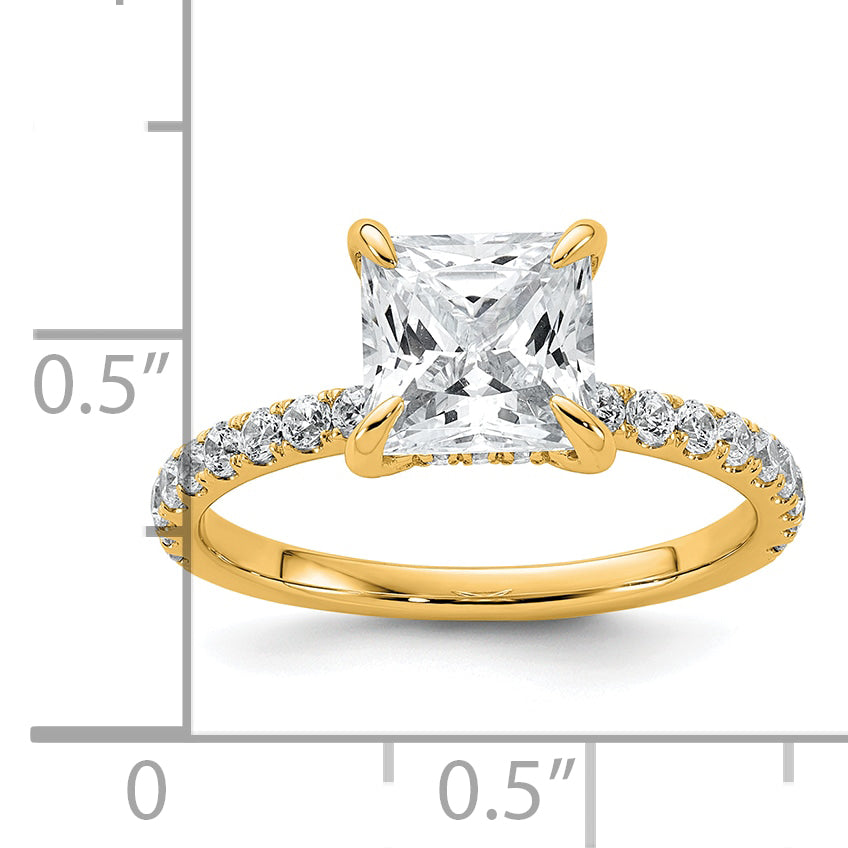 14k 2 1/2 carat Certified Lab Grown Diamond VS+ F+ Princess Complete Solitaire with Flair Engagement Ring