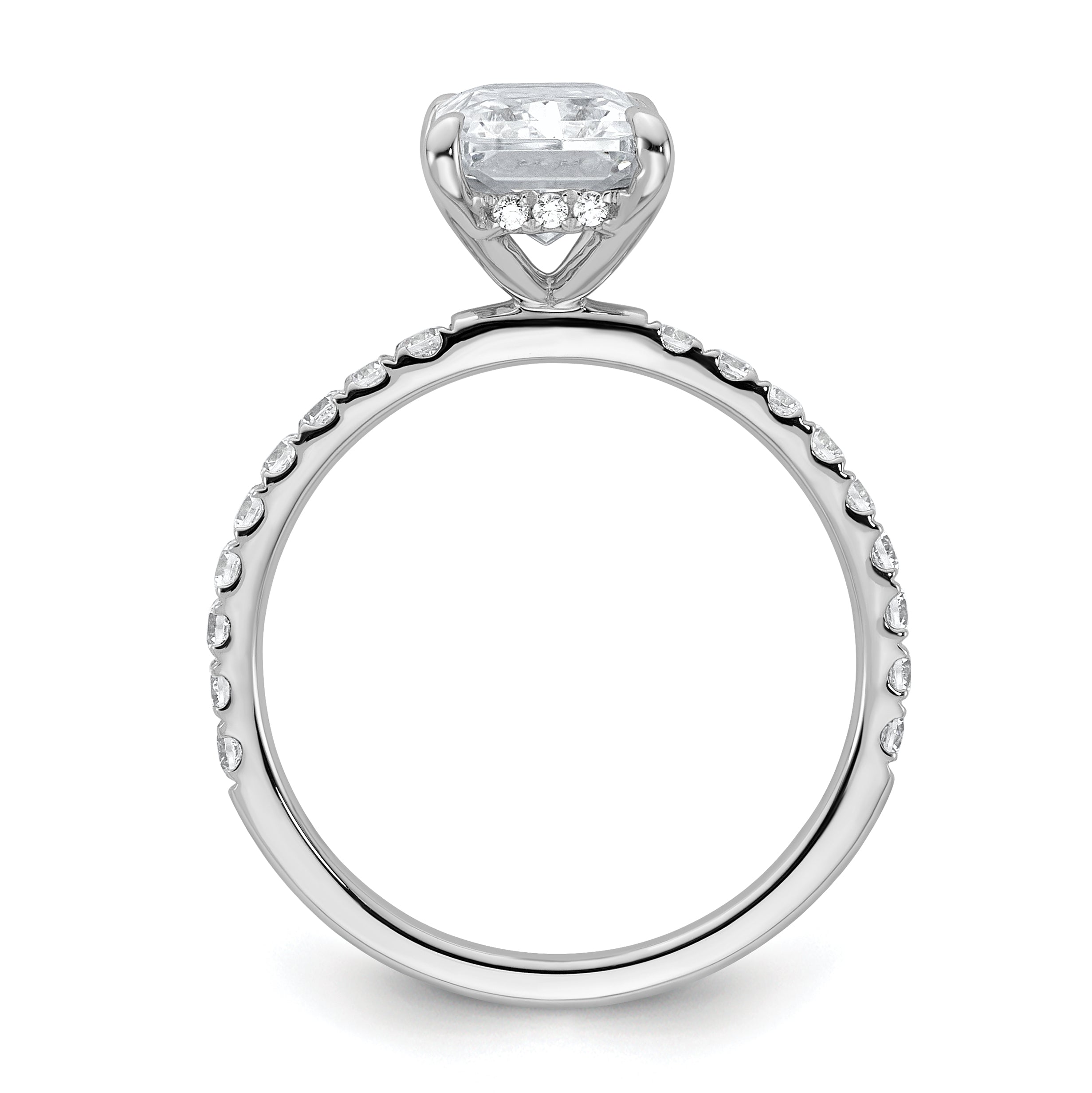 14k White Gold 2 3/8 carat Certified Lab Grown Diamond VS+ F+ Radiant Complete Solitaire with Flair Engagement Ring