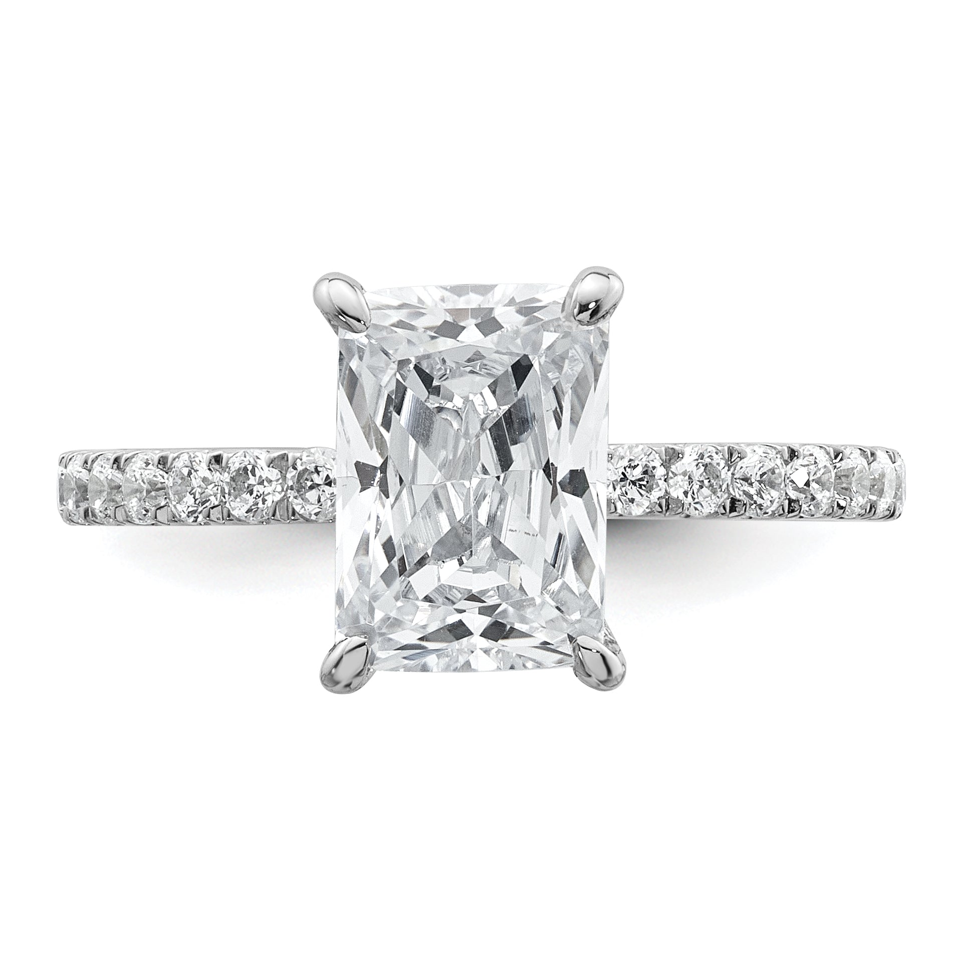 14k White Gold 2 3/8 carat Certified Lab Grown Diamond VS+ F+ Radiant Complete Solitaire with Flair Engagement Ring