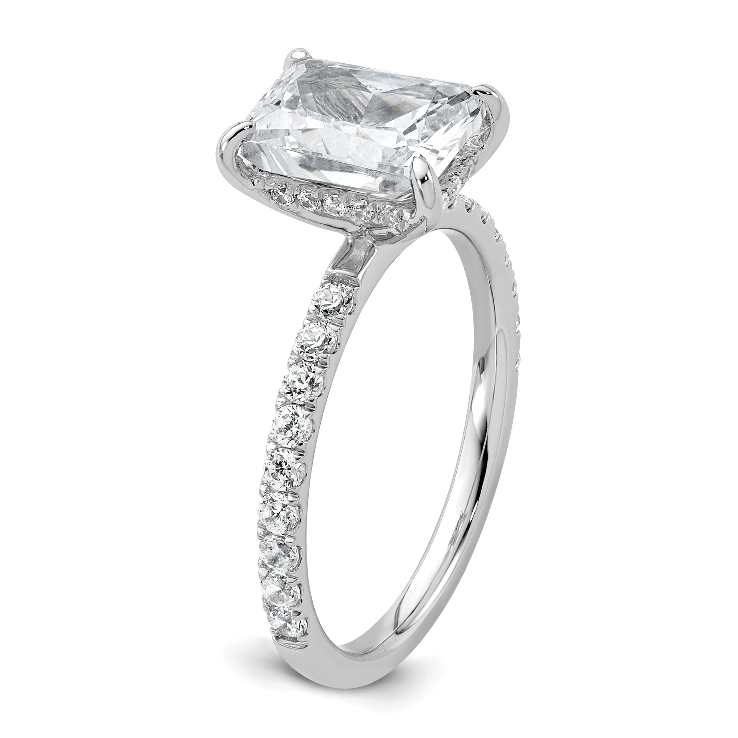 14k White Gold 2 3/8 carat Certified Lab Grown Diamond VS+ F+ Radiant Complete Solitaire with Flair Engagement Ring