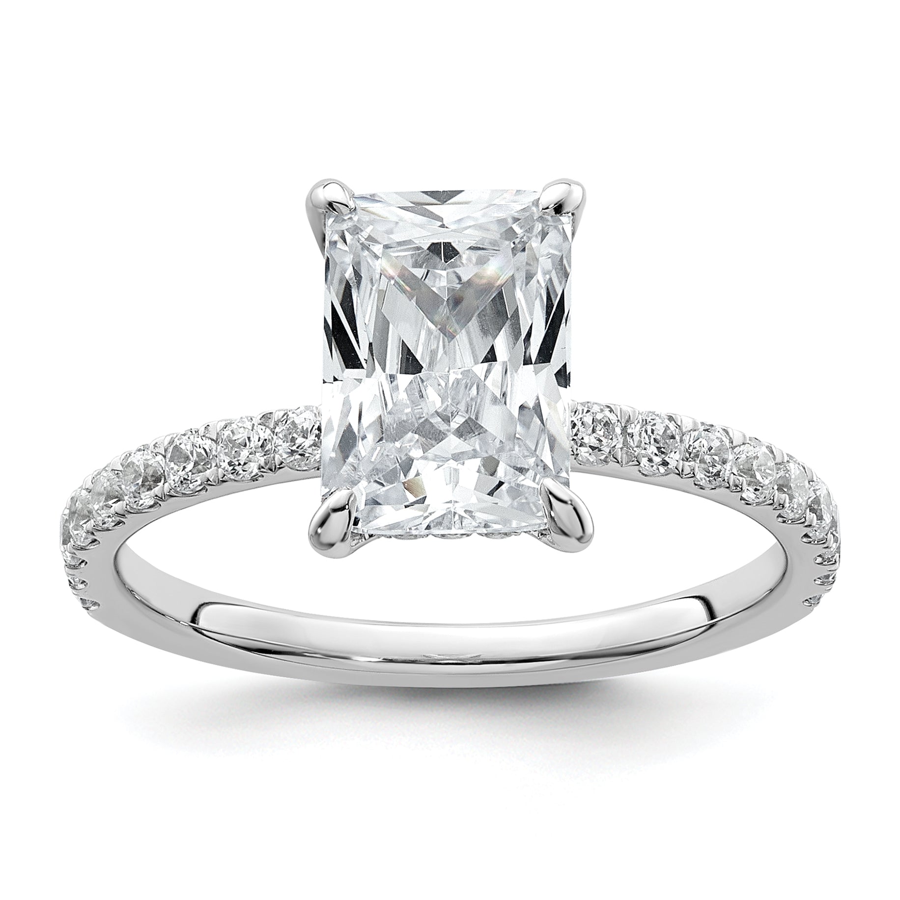 14k White Gold 2 3/8 carat Certified Lab Grown Diamond VS/SI+ G+ Radiant Complete Solitaire with Flair Engagement Ring