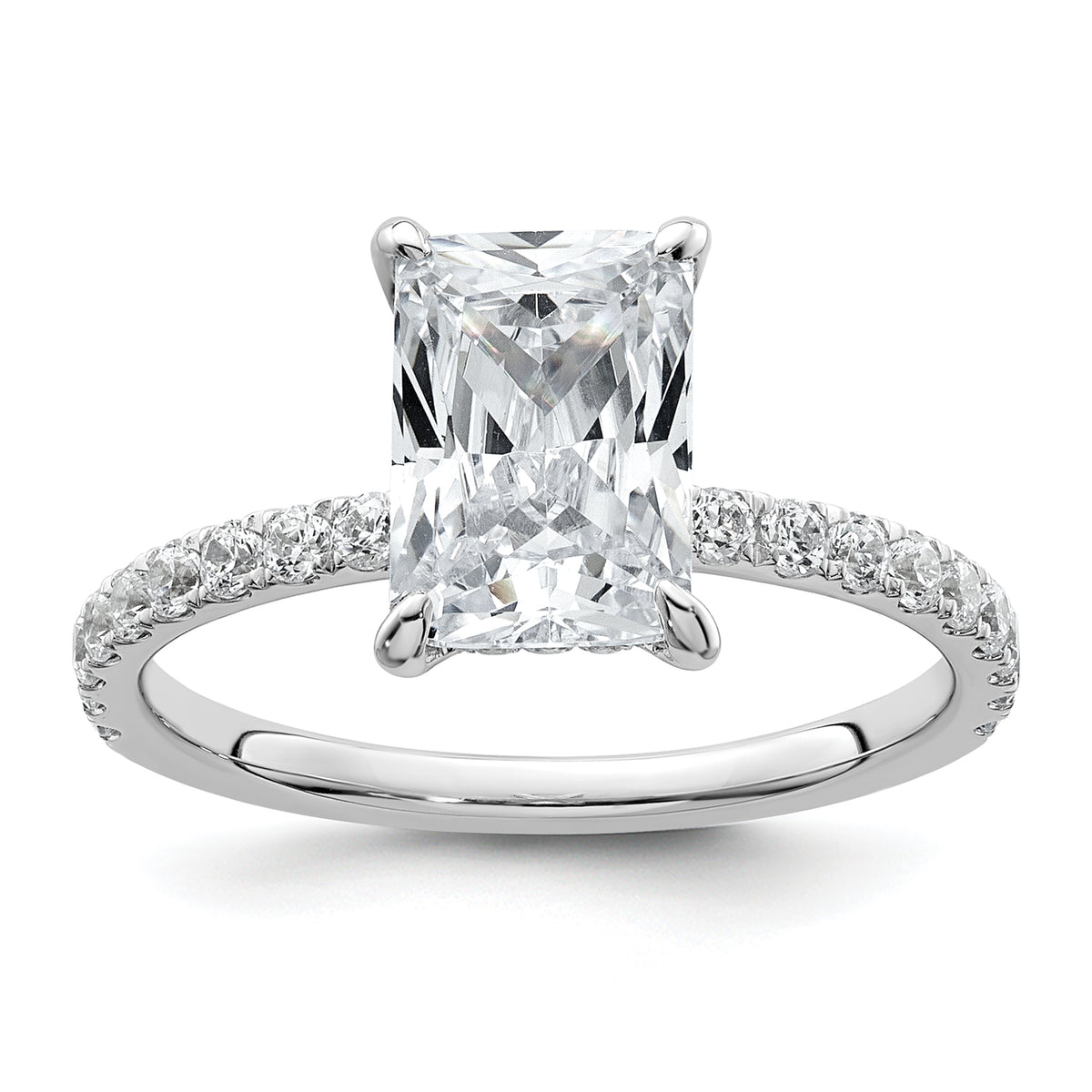 14k White Gold 2 3/8 carat Certified Lab Grown Diamond VS/SI+ G+ Radiant Complete Solitaire with Flair Engagement Ring