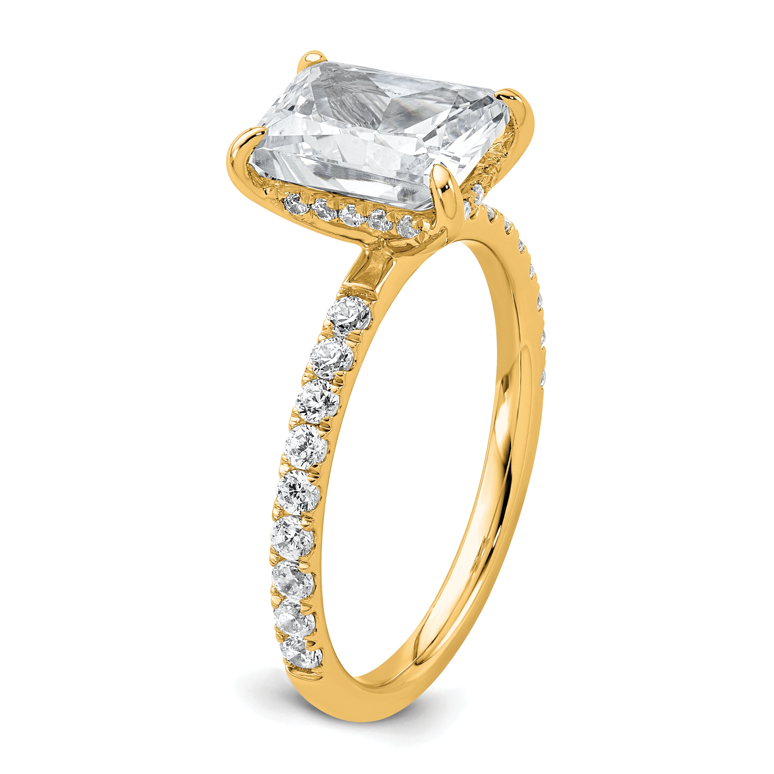14k 2 3/8 carat Certified Lab Grown Diamond VS/SI+ G+ Radiant Complete Solitaire with Flair Engagement Ring