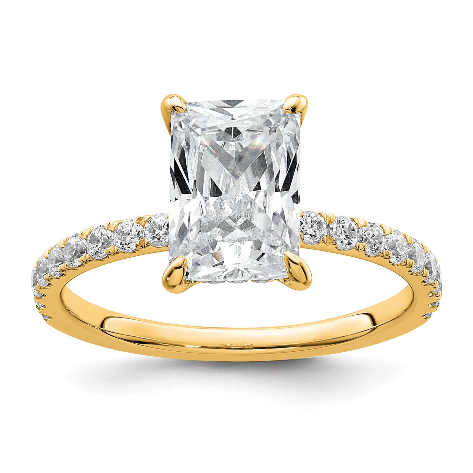 14k 2 3/8 carat Certified Lab Grown Diamond VS/SI+ G+ Radiant Complete Solitaire with Flair Engagement Ring Main image
