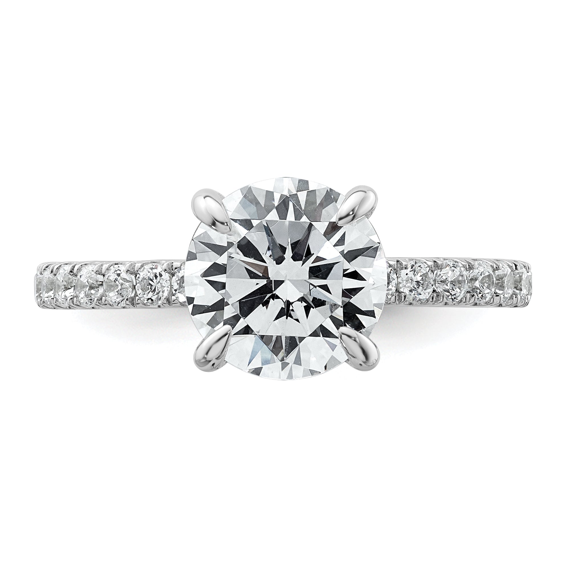 14k White Gold 2 3/8 carat Certified Lab Grown Diamond VS+ F+ Round Complete Solitaire with Flair Engagement Ring