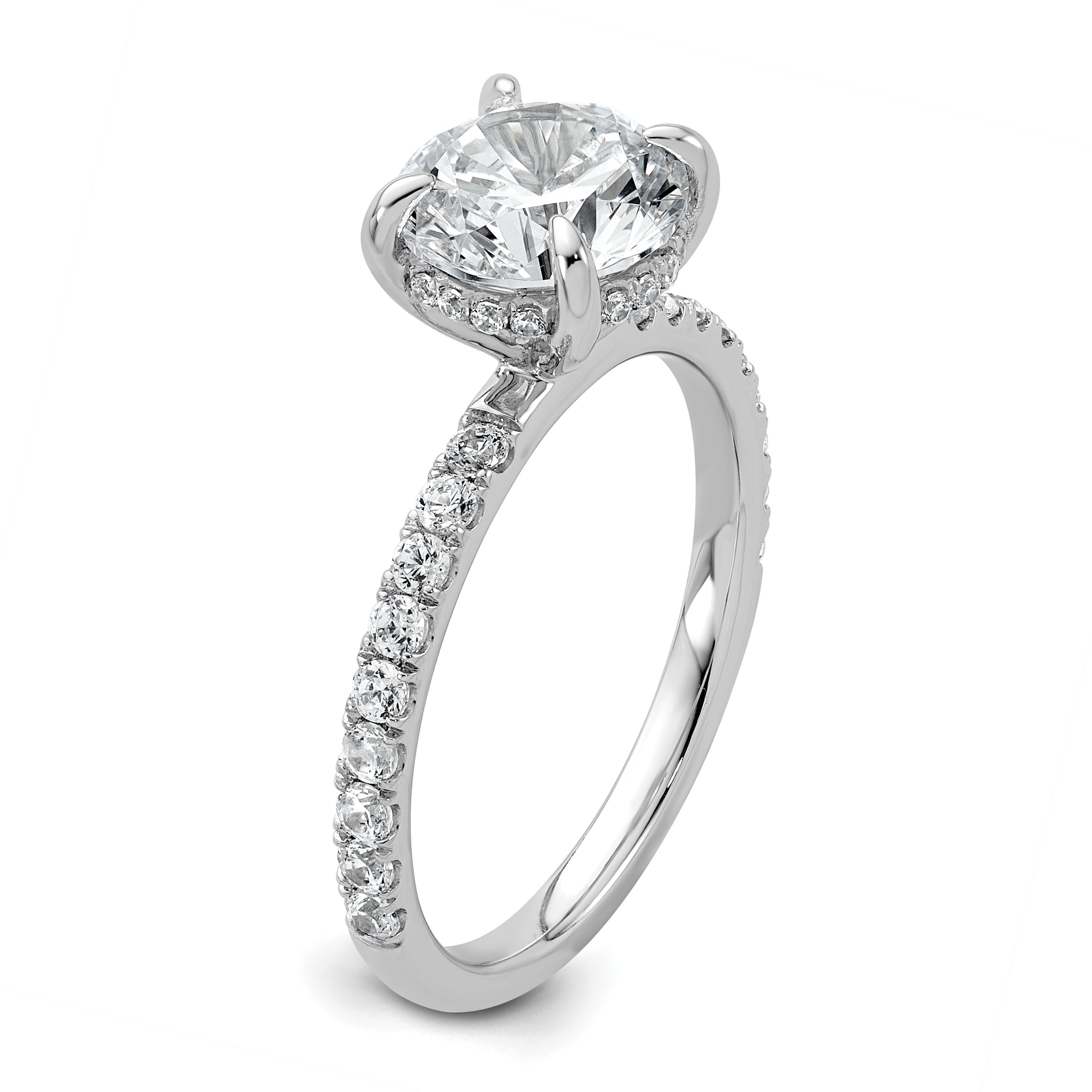 14k White Gold 2 3/8 carat Certified Lab Grown Diamond VS+ F+ Round Complete Solitaire with Flair Engagement Ring