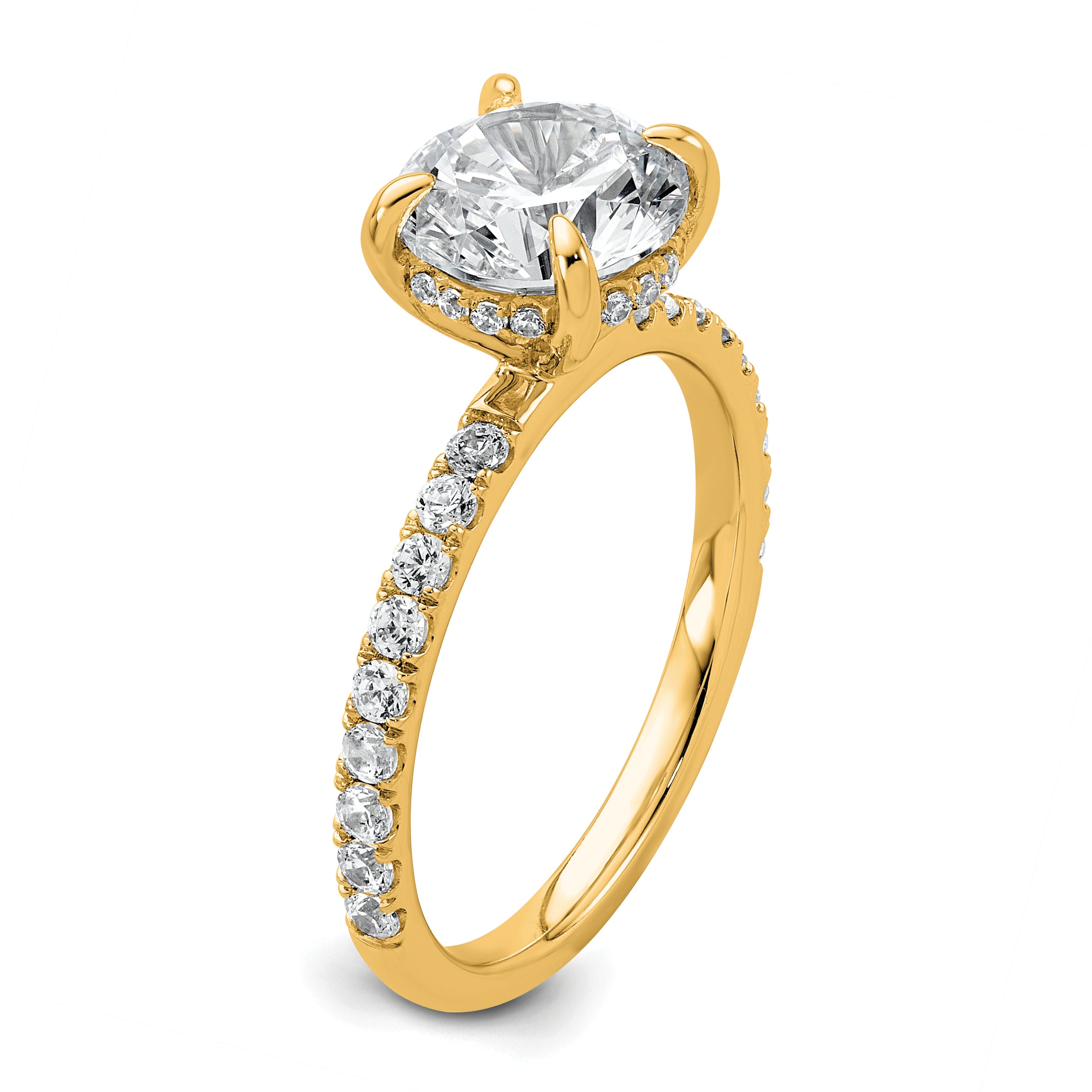 14k 2 3/8 carat Certified Lab Grown Diamond VS+ F+ Round Complete Solitaire with Flair Engagement Ring