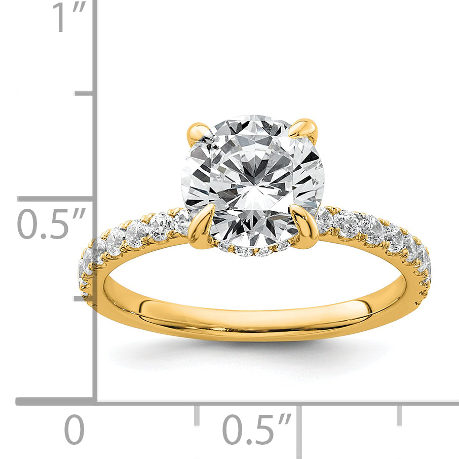 14k 2 3/8 carat Certified Lab Grown Diamond VS+ F+ Round Complete Solitaire with Flair Engagement Ring