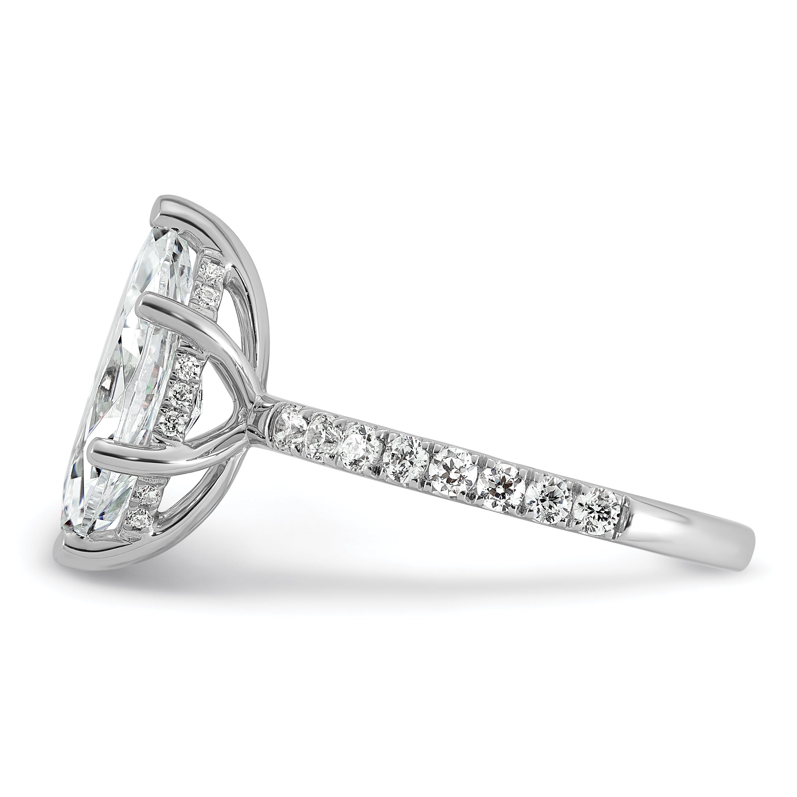 14k White Gold 3 1/2 carat Certified Lab Grown Diamond VS+ F+ Marquise Complete Solitaire with Flair Engagement Ring