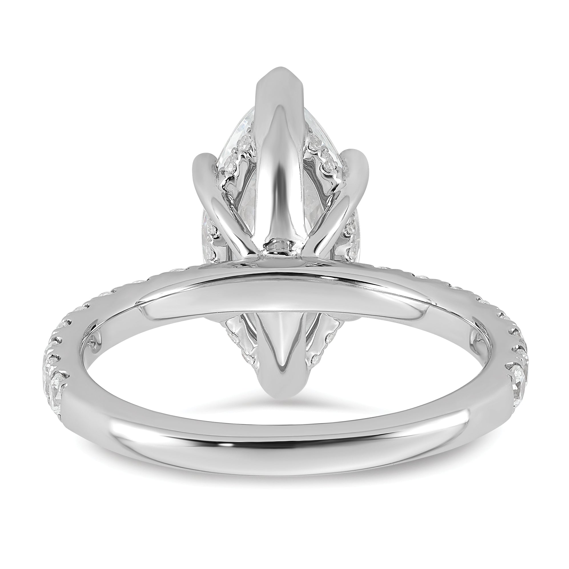 14k White Gold 3 1/2 carat Certified Lab Grown Diamond VS+ F+ Marquise Complete Solitaire with Flair Engagement Ring