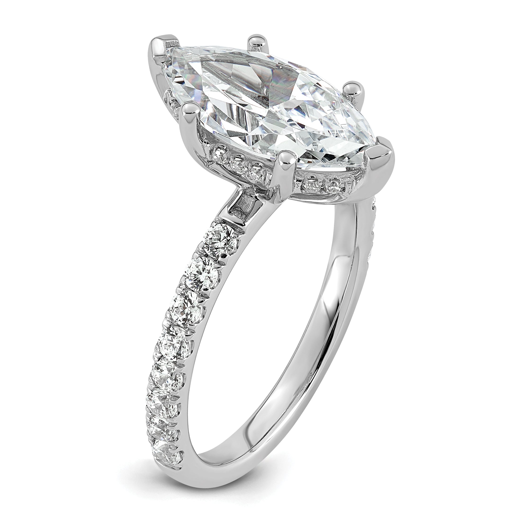 14k White Gold 3 1/2 carat Certified Lab Grown Diamond VS+ F+ Marquise Complete Solitaire with Flair Engagement Ring