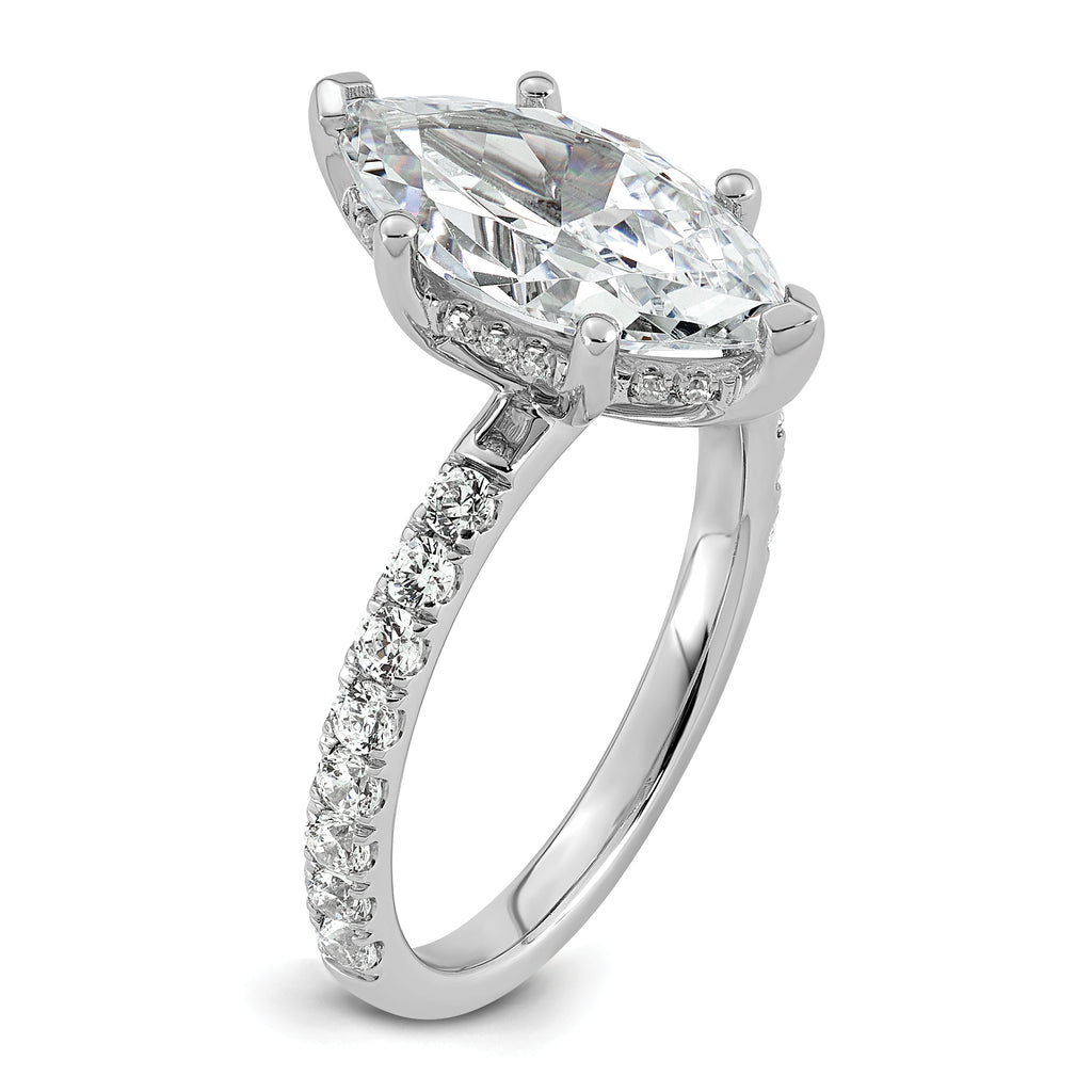 14k White Gold 3 1/2 carat Certified Lab Grown Diamond VS+ F+ Marquise Complete Solitaire with Flair Engagement Ring