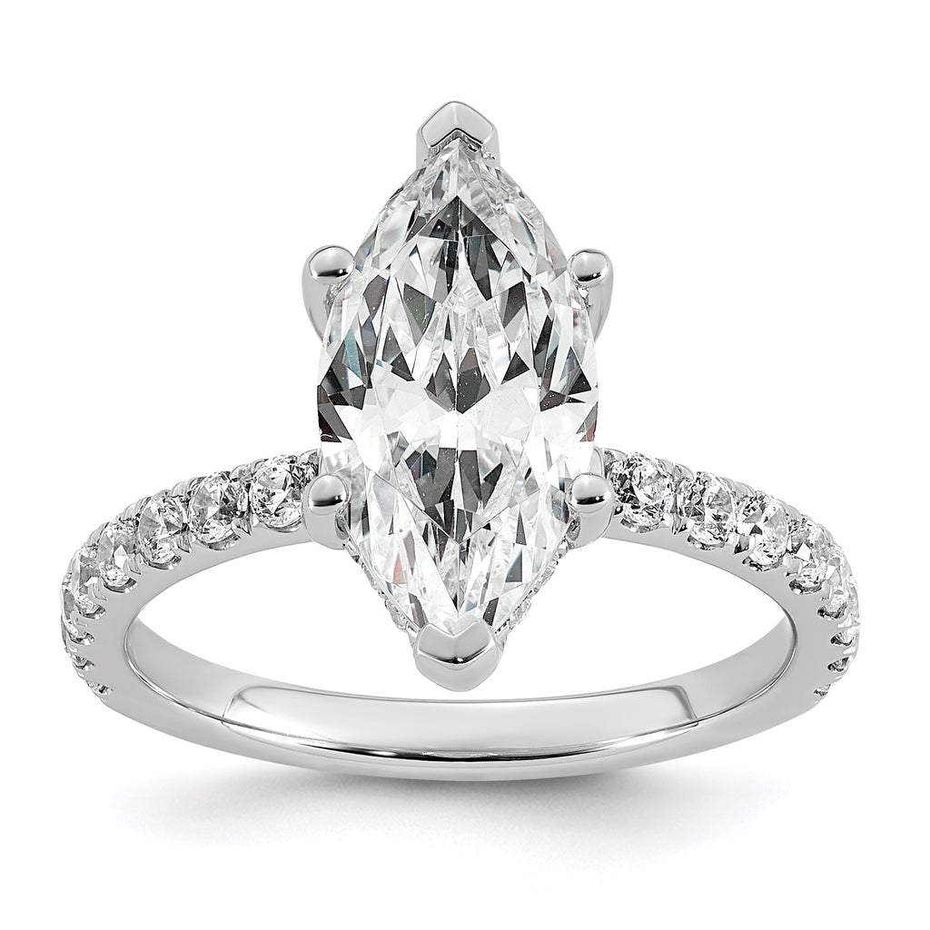 14k White Gold 3 1/2 carat Certified Lab Grown Diamond VS+ F+ Marquise Complete Solitaire with Flair Engagement Ring