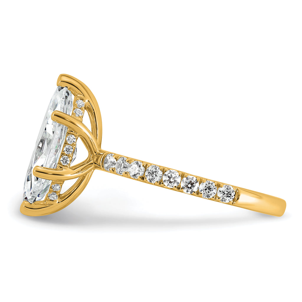 14k 3 1/2 carat Certified Lab Grown Diamond VS+ F+ Marquise Complete Solitaire with Flair Engagement Ring