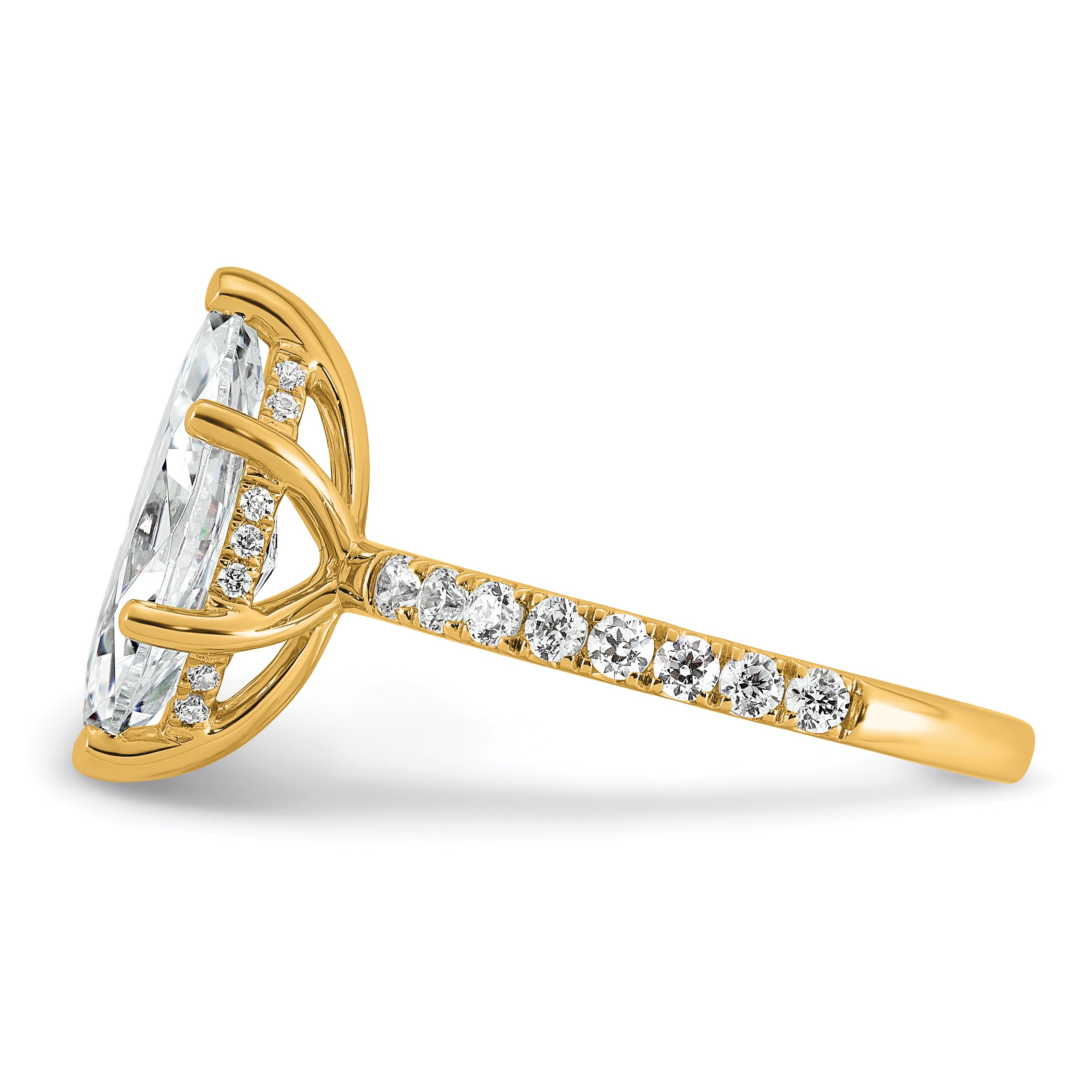 14k 3 1/2 carat Certified Lab Grown Diamond VS+ F+ Marquise Complete Solitaire with Flair Engagement Ring