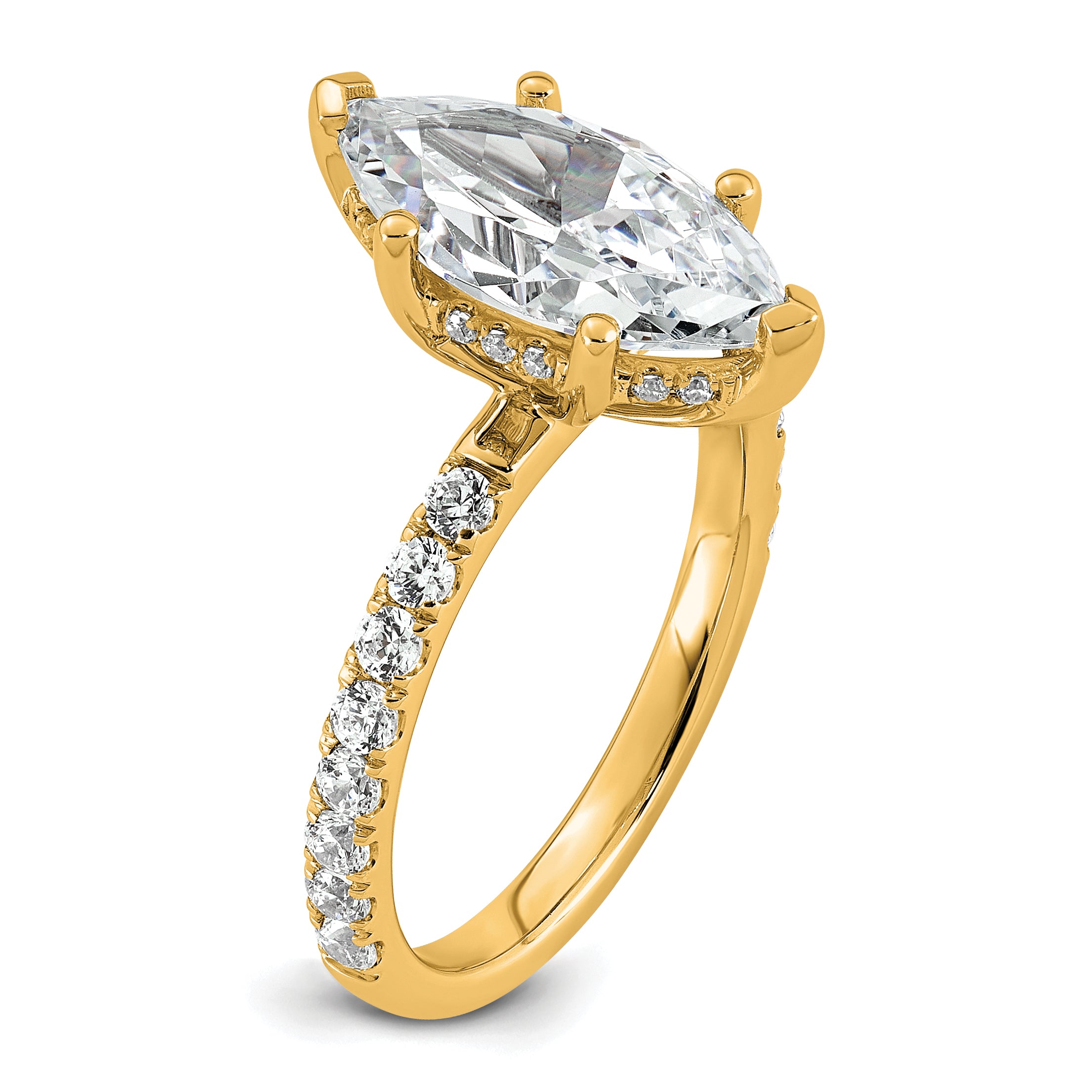 14k 3 1/2 carat Certified Lab Grown Diamond VS/SI+ G+ Marquise Complete Solitaire with Flair Engagement Ring