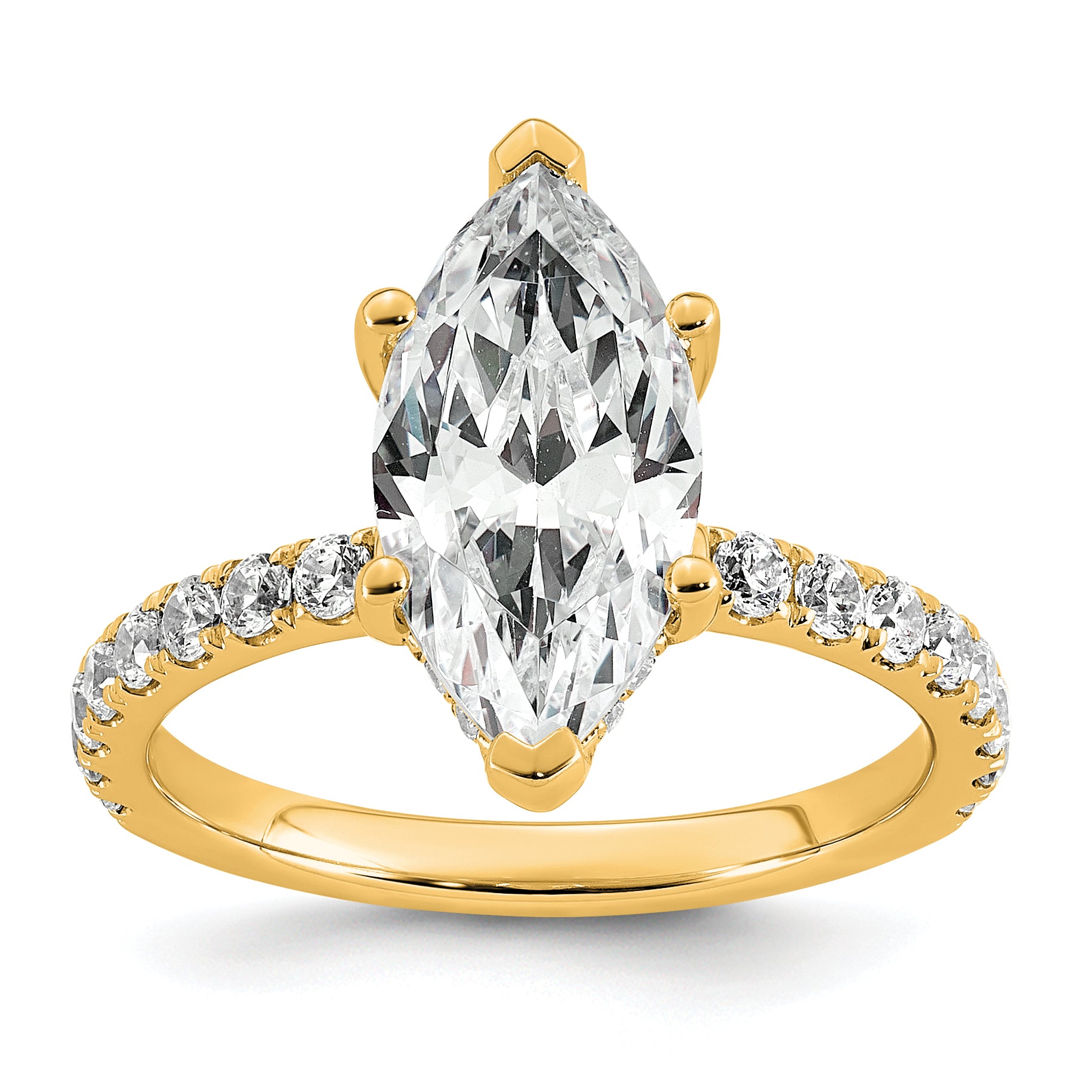 14k 3 1/2 carat Certified Lab Grown Diamond VS/SI+ G+ Marquise Complete Solitaire with Flair Engagement Ring Main image