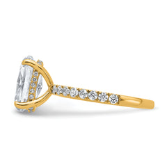 14k 3 1/2 carat Certified Lab Grown Diamond VS/SI+ G+ Oval Complete Solitaire with Flair Engagement Ring