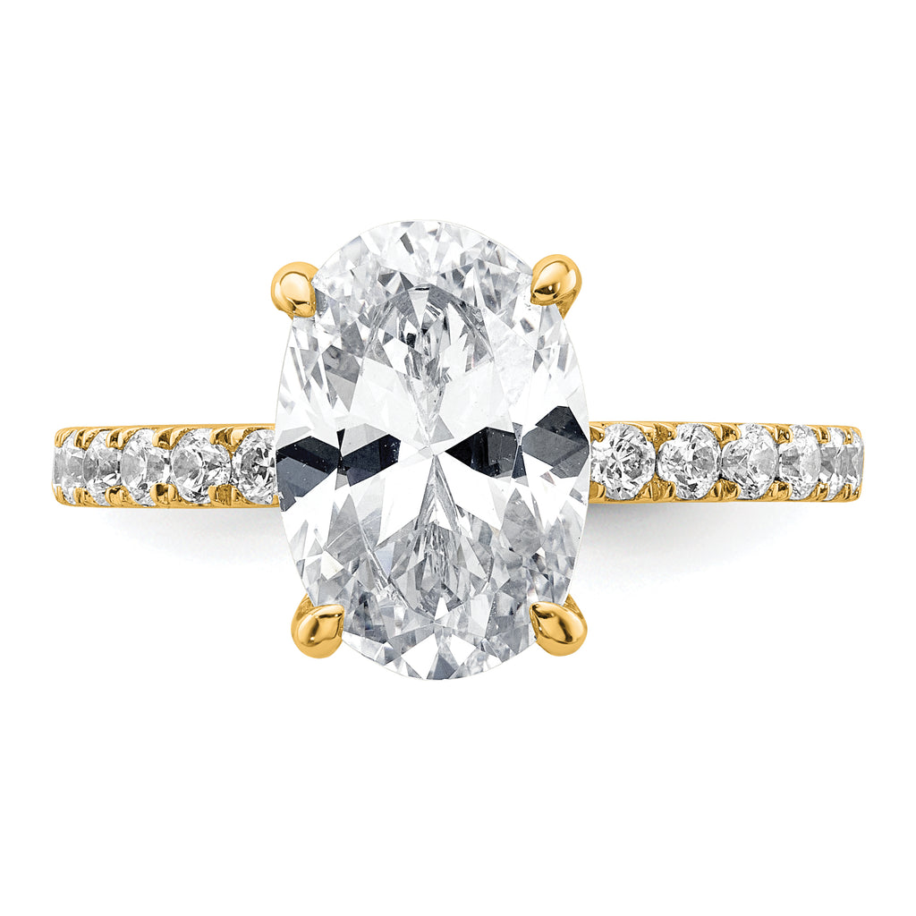 14k 3 1/2 carat Certified Lab Grown Diamond VS+ F+ Oval Complete Solitaire with Flair Engagement Ring