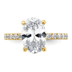 14k 3 1/2 carat Certified Lab Grown Diamond VS+ F+ Oval Complete Solitaire with Flair Engagement Ring