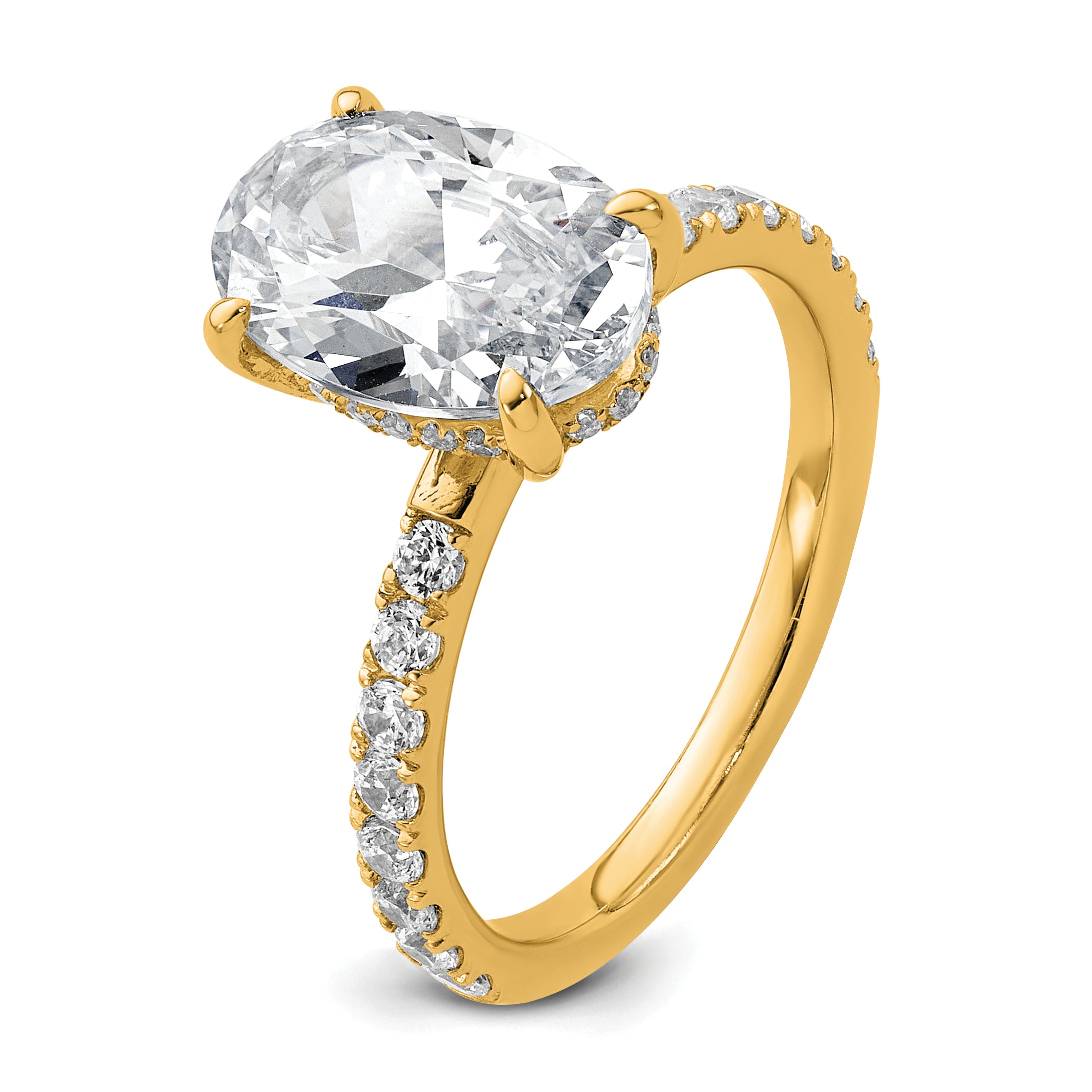 14k 3 1/2 carat Certified Lab Grown Diamond VS/SI+ G+ Oval Complete Solitaire with Flair Engagement Ring
