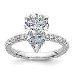 14k White Gold 3 1/2 carat Certified Lab Grown Diamond VS/SI+ G+ Pear Complete Solitaire with Flair Engagement Ring