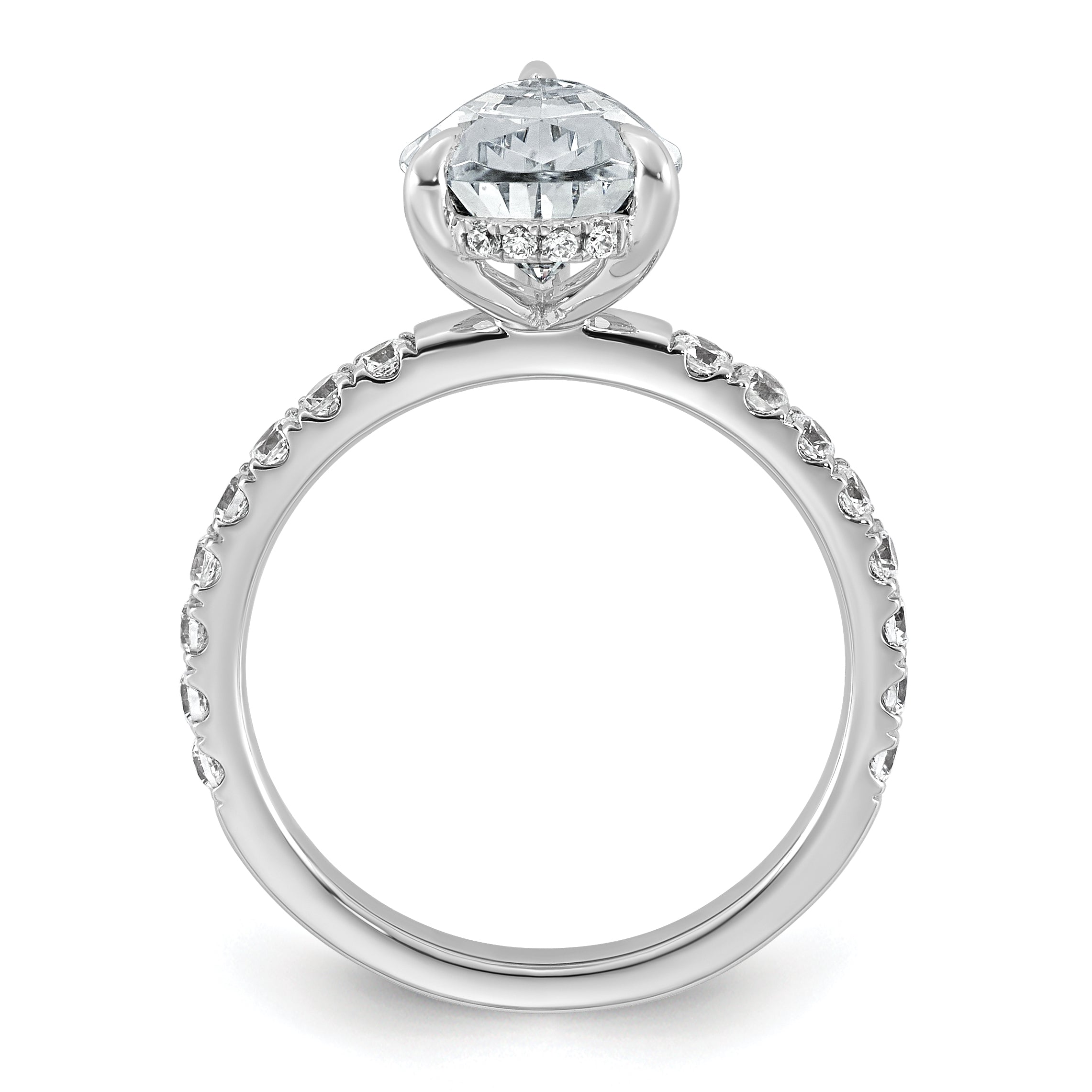14k White Gold 3 1/2 carat Certified Lab Grown Diamond VS+ F+ Pear Complete Solitaire with Flair Engagement Ring Secondary image